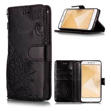 Intricate Embossing Lotus Mandala Flower Leather Wallet Case for Xiaomi Redmi 4 (4X) - Black