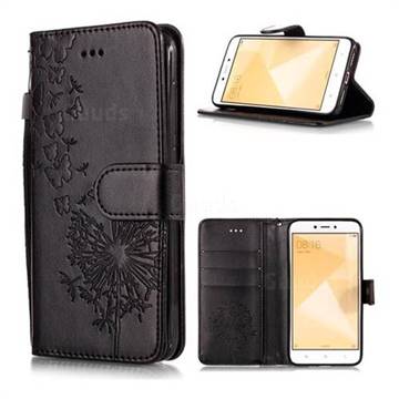 Intricate Embossing Dandelion Butterfly Leather Wallet Case for Xiaomi Redmi 4 (4X) - Black