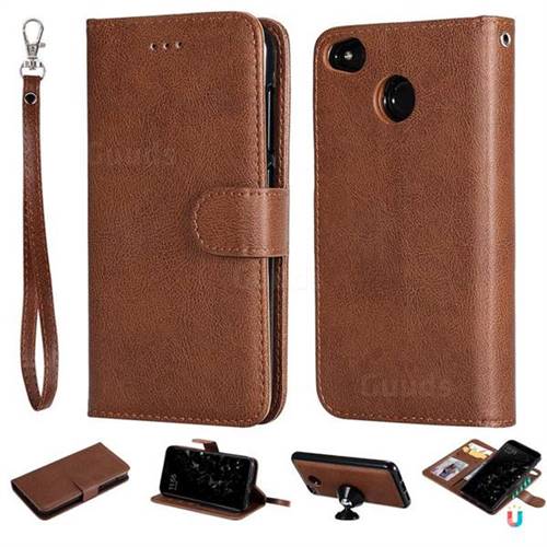Retro Greek Detachable Magnetic PU Leather Wallet Phone Case for Xiaomi Redmi 4 (4X) - Brown