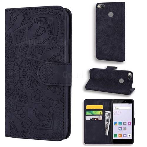 Retro Embossing Mandala Flower Leather Wallet Case for Xiaomi Redmi 4 (4X) - Black