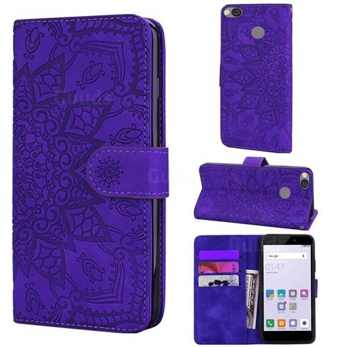 Retro Embossing Mandala Flower Leather Wallet Case for Xiaomi Redmi 4 (4X) - Purple