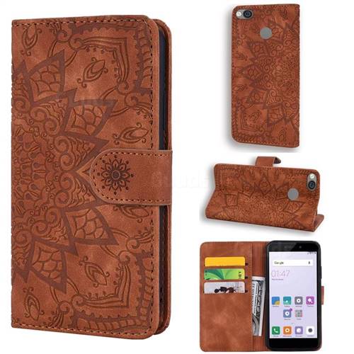 Retro Embossing Mandala Flower Leather Wallet Case for Xiaomi Redmi 4 (4X) - Brown