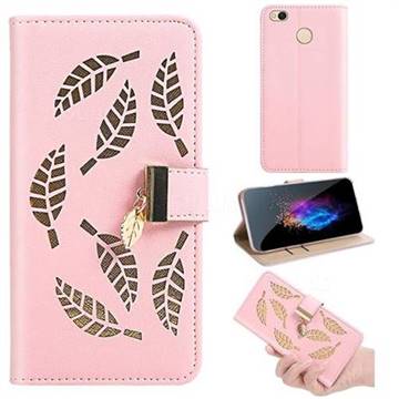 Hollow Leaves Phone Wallet Case for Xiaomi Redmi 4 (4X) - Pink