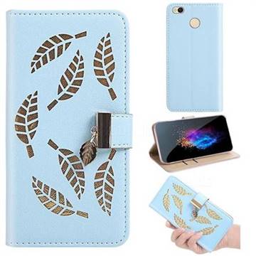 Hollow Leaves Phone Wallet Case for Xiaomi Redmi 4 (4X) - Blue