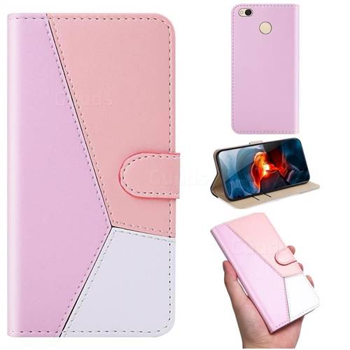Tricolour Stitching Wallet Flip Cover for Xiaomi Redmi 4 (4X) - Pink