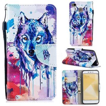 Watercolor Wolf Leather Wallet Case for Xiaomi Redmi 4 (4X)