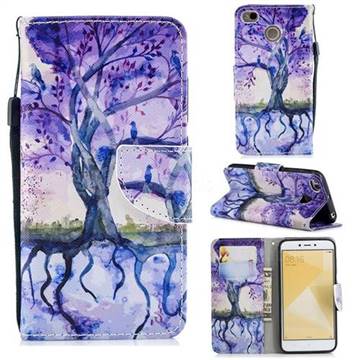 Purple Tree Leather Wallet Case for Xiaomi Redmi 4 (4X)