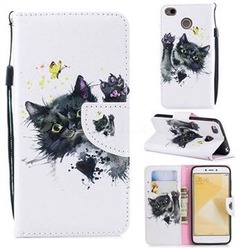 Black Cat Butterfly Leather Wallet Case for Xiaomi Redmi 4 (4X)