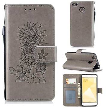 Embossing Flower Pineapple Leather Wallet Case for Xiaomi Redmi 4 (4X) - Gray
