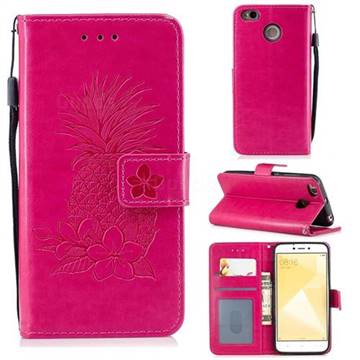 Embossing Flower Pineapple Leather Wallet Case for Xiaomi Redmi 4 (4X) - Rose