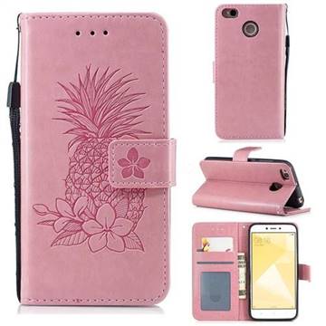 Embossing Flower Pineapple Leather Wallet Case for Xiaomi Redmi 4 (4X) - Pink