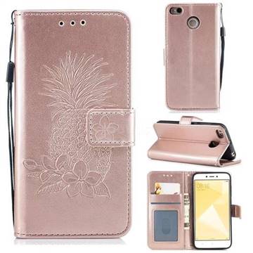 Embossing Flower Pineapple Leather Wallet Case for Xiaomi Redmi 4 (4X) - Rose Gold