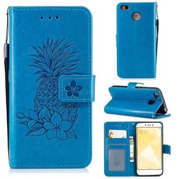 Embossing Flower Pineapple Leather Wallet Case for Xiaomi Redmi 4 (4X) - Blue