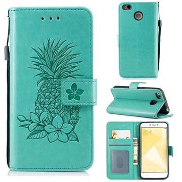 Embossing Flower Pineapple Leather Wallet Case for Xiaomi Redmi 4 (4X) - Mint Green