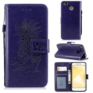 Embossing Flower Pineapple Leather Wallet Case for Xiaomi Redmi 4 (4X) - Purple