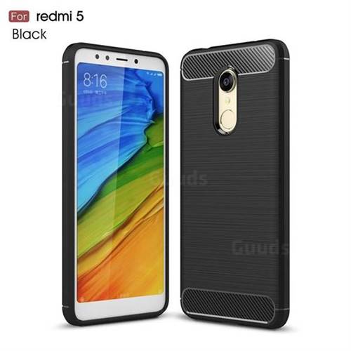 Luxury Carbon Fiber Brushed Wire Drawing Silicone TPU Back Cover for Mi Xiaomi Redmi 5 - Black