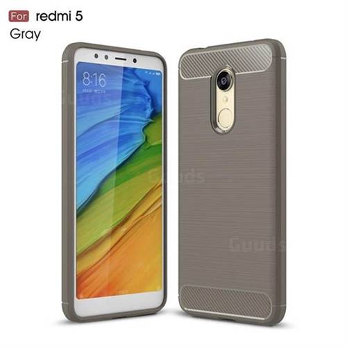 Luxury Carbon Fiber Brushed Wire Drawing Silicone TPU Back Cover for Mi Xiaomi Redmi 5 - Gray