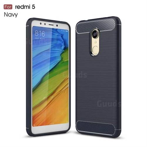 Luxury Carbon Fiber Brushed Wire Drawing Silicone TPU Back Cover for Mi Xiaomi Redmi 5 - Navy