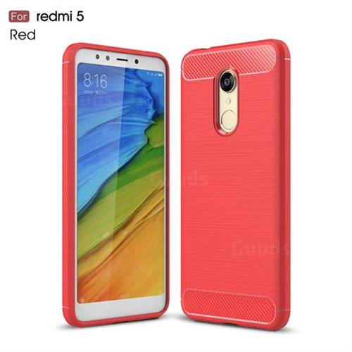 Luxury Carbon Fiber Brushed Wire Drawing Silicone TPU Back Cover for Mi Xiaomi Redmi 5 - Red