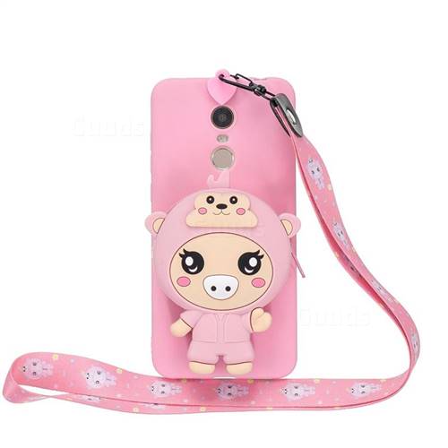 Pink Pig Neck Lanyard Zipper Wallet Silicone Case for Mi Xiaomi Redmi 5