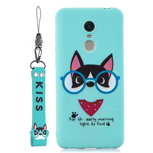 Green Glasses Dog Soft Kiss Candy Hand Strap Silicone Case for Mi Xiaomi Redmi 5