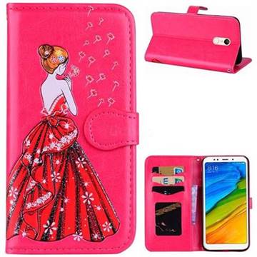 Dandelion Wedding Dress Girl Flash Powder Leather Wallet Holster Case for Mi Xiaomi Redmi 5 - Rose