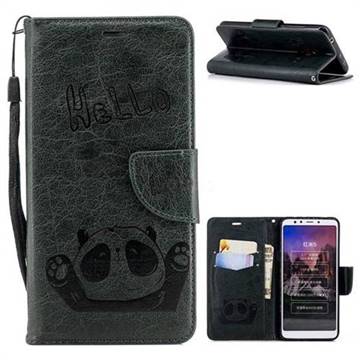Embossing Hello Panda Leather Wallet Phone Case for Mi Xiaomi Redmi 5 - Seagreen