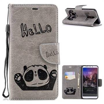 Embossing Hello Panda Leather Wallet Phone Case for Mi Xiaomi Redmi 5 - Grey
