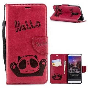 Embossing Hello Panda Leather Wallet Phone Case for Mi Xiaomi Redmi 5 - Red