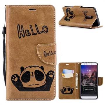 Embossing Hello Panda Leather Wallet Phone Case for Mi Xiaomi Redmi 5 - Brown