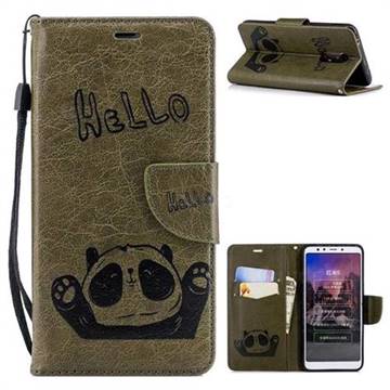 Embossing Hello Panda Leather Wallet Phone Case for Mi Xiaomi Redmi 5 - Olive Green