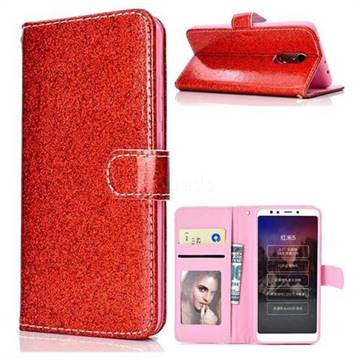 Glitter Shine Leather Wallet Phone Case for Mi Xiaomi Redmi 5 - Red