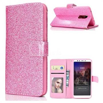Glitter Shine Leather Wallet Phone Case for Mi Xiaomi Redmi 5 - Pink