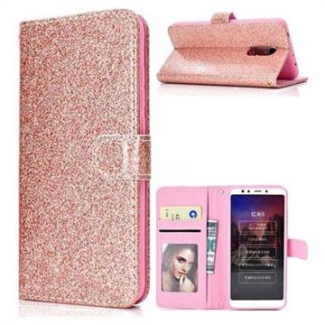 Glitter Shine Leather Wallet Phone Case for Mi Xiaomi Redmi 5 - Rose Gold