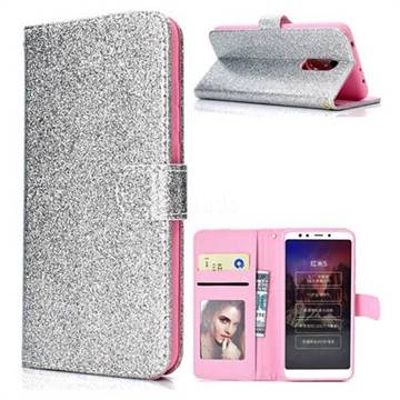 Glitter Shine Leather Wallet Phone Case for Mi Xiaomi Redmi 5 - Silver