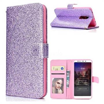 Glitter Shine Leather Wallet Phone Case for Mi Xiaomi Redmi 5 - Purple