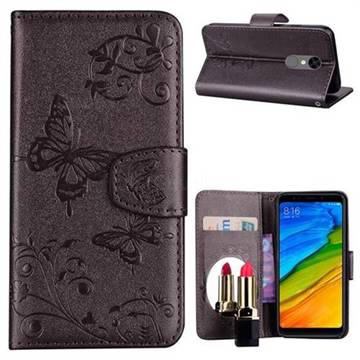 Embossing Butterfly Morning Glory Mirror Leather Wallet Case for Mi Xiaomi Redmi 5 - Silver Gray