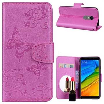 Embossing Butterfly Morning Glory Mirror Leather Wallet Case for Mi Xiaomi Redmi 5 - Rose