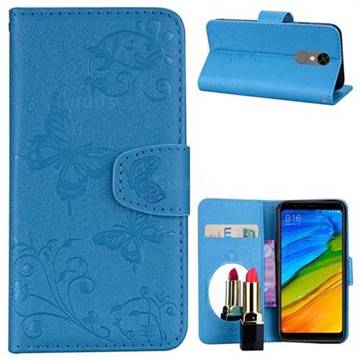 Embossing Butterfly Morning Glory Mirror Leather Wallet Case for Mi Xiaomi Redmi 5 - Blue