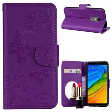 Embossing Butterfly Morning Glory Mirror Leather Wallet Case for Mi Xiaomi Redmi 5 - Purple