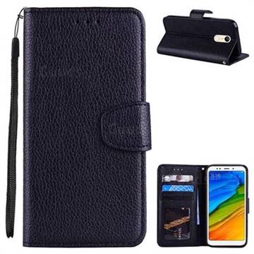 Litchi Pattern PU Leather Wallet Case for Mi Xiaomi Redmi 5 - Black