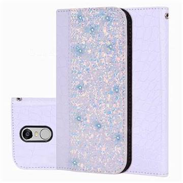 Shiny Crocodile Pattern Stitching Magnetic Closure Flip Holster Shockproof Phone Cases for Mi Xiaomi Redmi 5 - White Silver