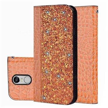 Shiny Crocodile Pattern Stitching Magnetic Closure Flip Holster Shockproof Phone Cases for Mi Xiaomi Redmi 5 - Gold Orange