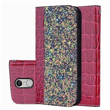 Shiny Crocodile Pattern Stitching Magnetic Closure Flip Holster Shockproof Phone Cases for Mi Xiaomi Redmi 5 - Wine Red