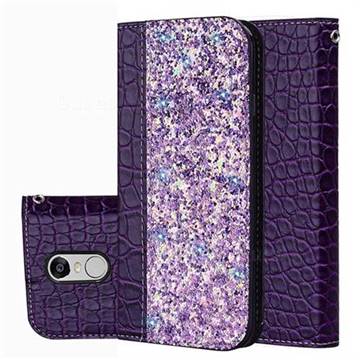 Shiny Crocodile Pattern Stitching Magnetic Closure Flip Holster Shockproof Phone Cases for Mi Xiaomi Redmi 5 - Purple