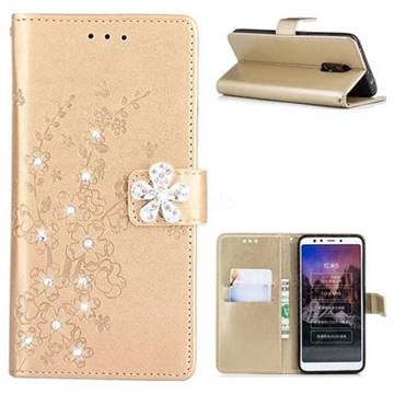 Embossing Plum Blossom Rhinestone Leather Wallet Case for Mi Xiaomi Redmi 5 - Champagne