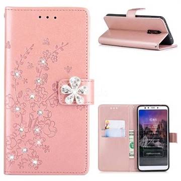 Embossing Plum Blossom Rhinestone Leather Wallet Case for Mi Xiaomi Redmi 5 - Rose Gold