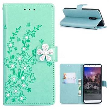 Embossing Plum Blossom Rhinestone Leather Wallet Case for Mi Xiaomi Redmi 5 - Cyan