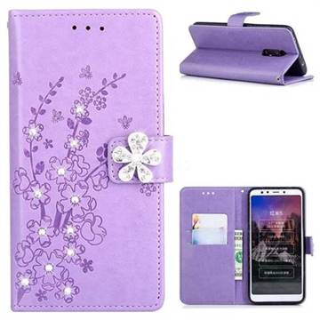 Embossing Plum Blossom Rhinestone Leather Wallet Case for Mi Xiaomi Redmi 5 - Purple