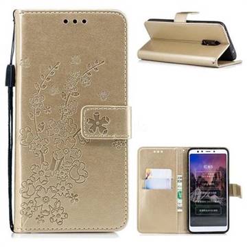 Intricate Embossing Plum Blossom Leather Wallet Case for Mi Xiaomi Redmi 5 - Champagne